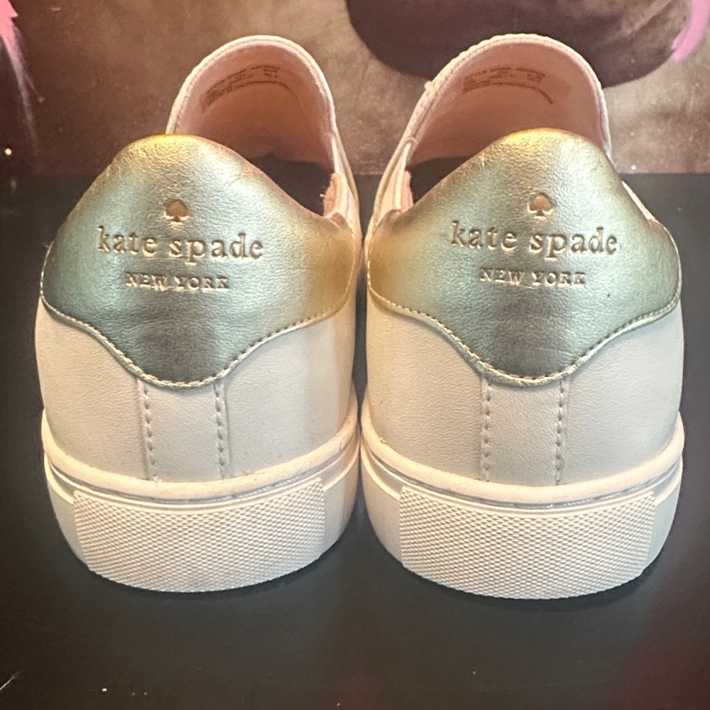 Kate Spade White and Metallic Gold Sneakers